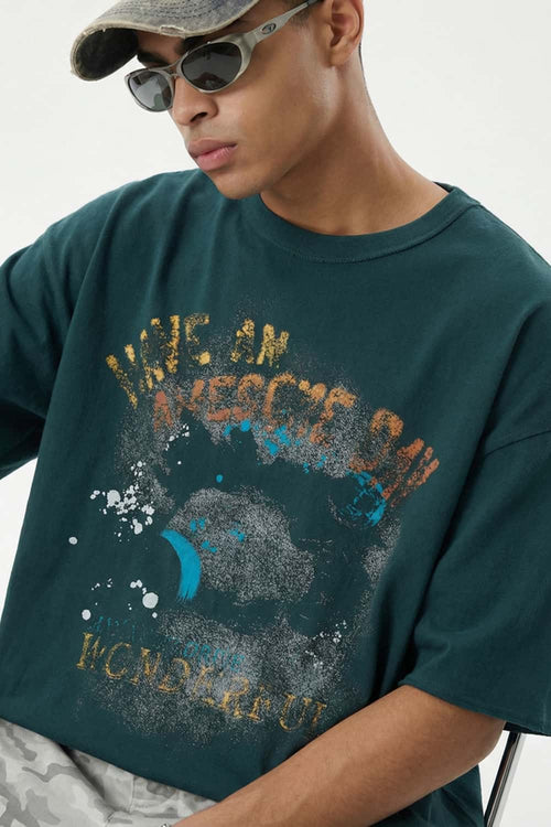 Peached Cotton Graphic Tee - Green