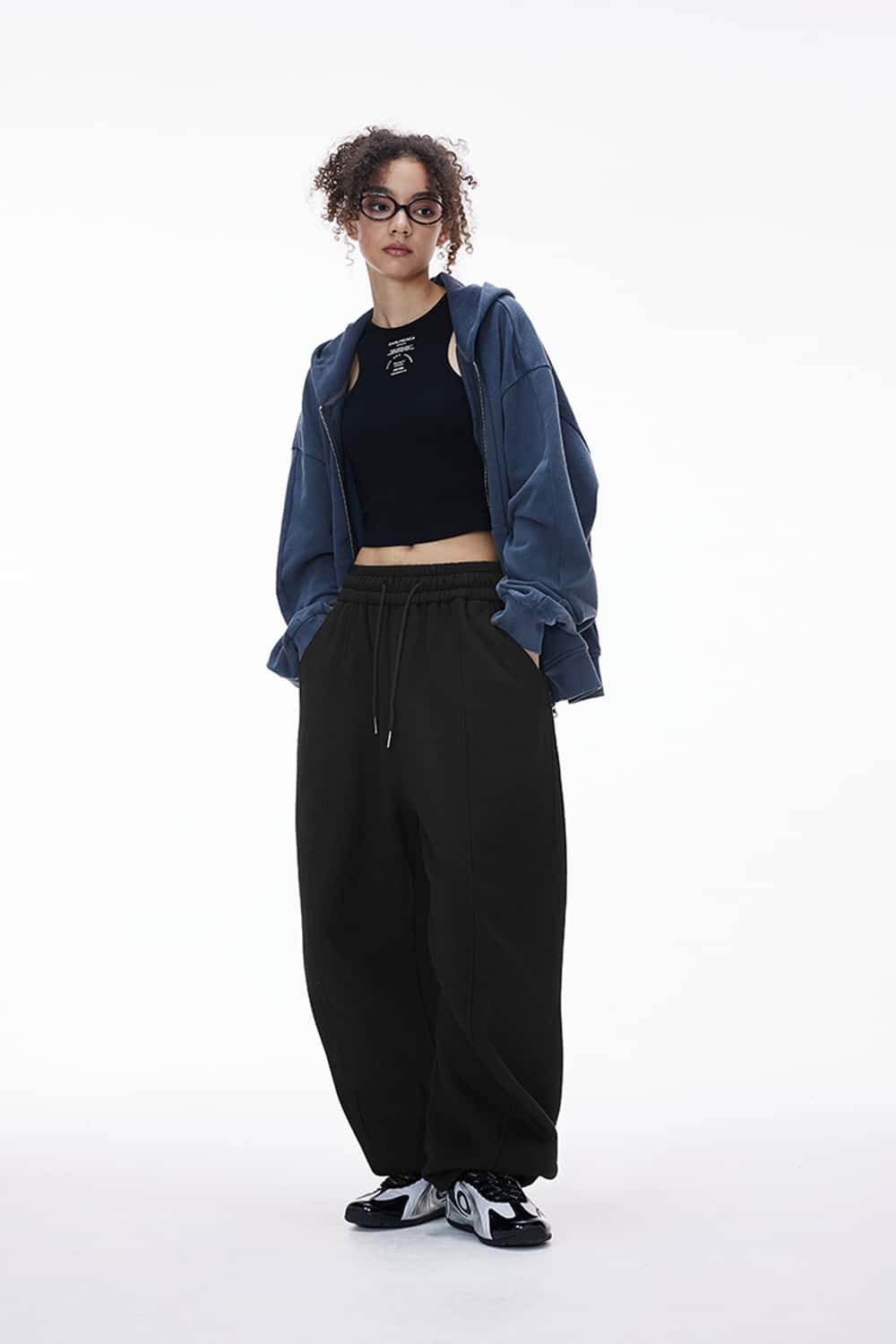 Premium Fleece Wide-Leg Sweatpants - Black
