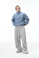 Premium Fleece Wide-Leg Sweatpants - Flower Gray