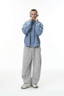 Premium Fleece Wide-Leg Sweatpants - Flower Gray