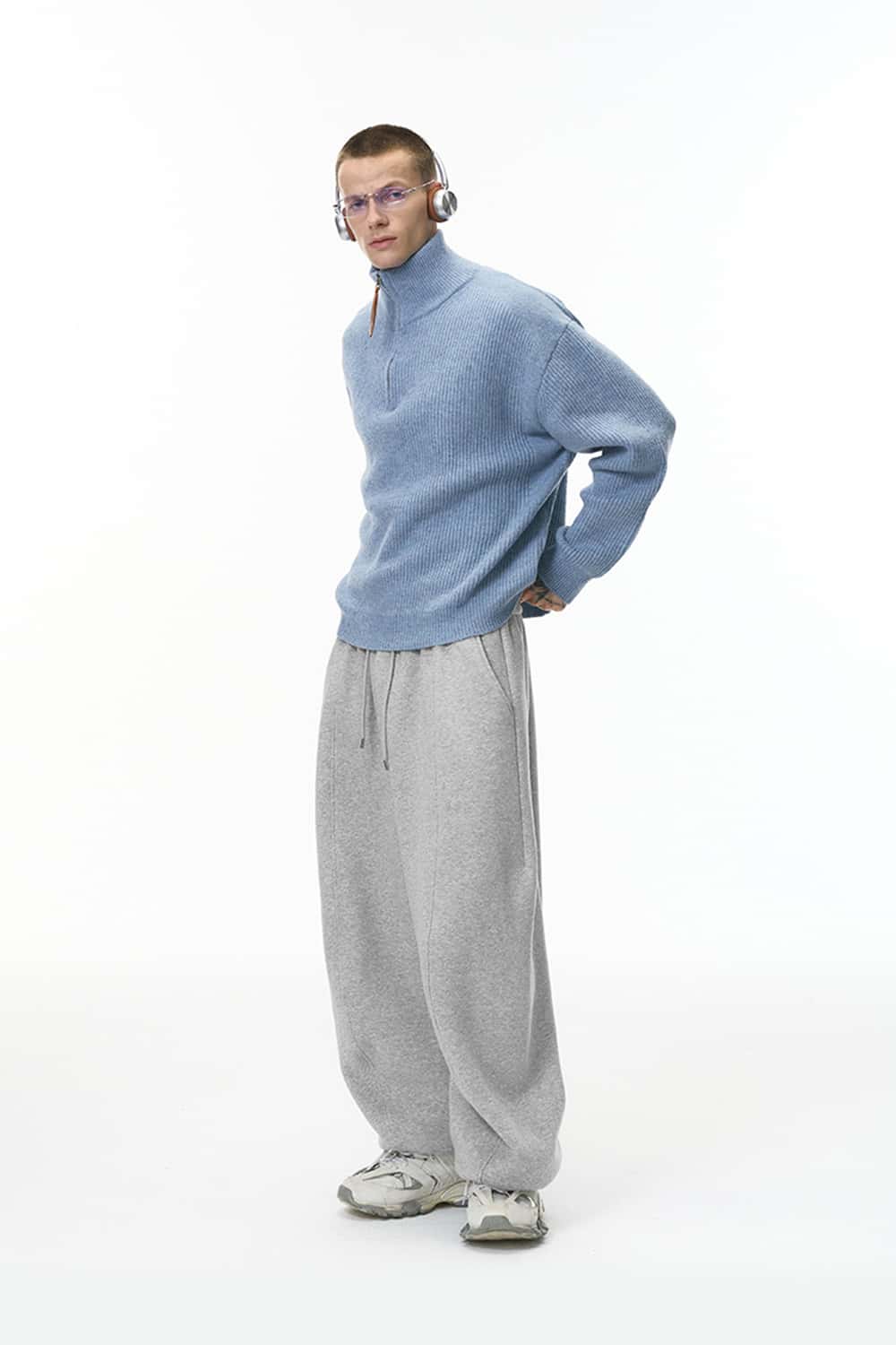 Premium Fleece Wide-Leg Sweatpants - Flower Gray