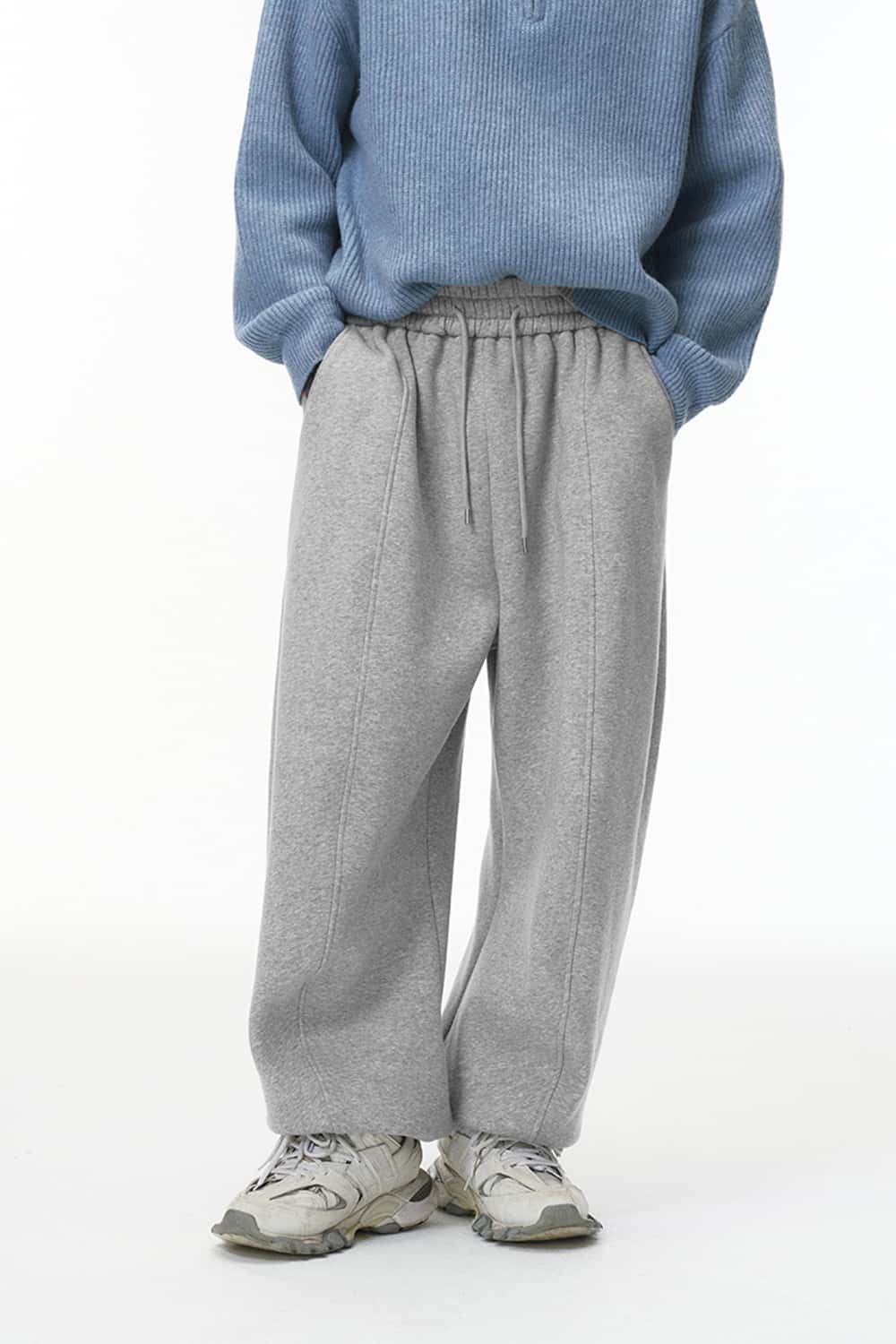 Premium Fleece Wide-Leg Sweatpants - Flower Gray
