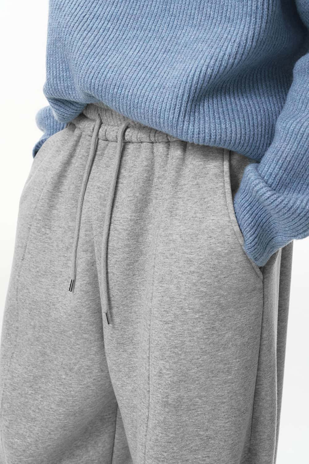 Premium Fleece Wide-Leg Sweatpants - Flower Gray