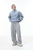 Half-Zip Mock Neck Sweater - Baby Blue
