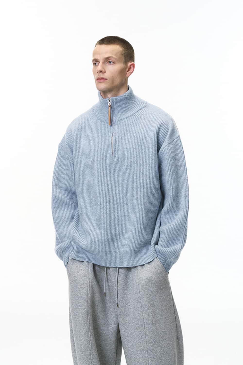 Half-Zip Mock Neck Sweater - Baby Blue