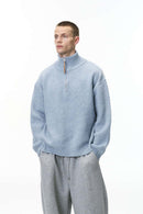 Half-Zip Mock Neck Sweater - Baby Blue