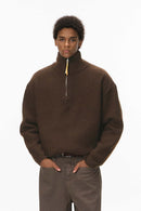 Half-Zip Mock Neck Sweater - Brown