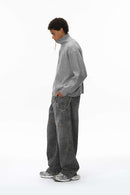 Half-Zip Mock Neck Sweater - Flower Gray