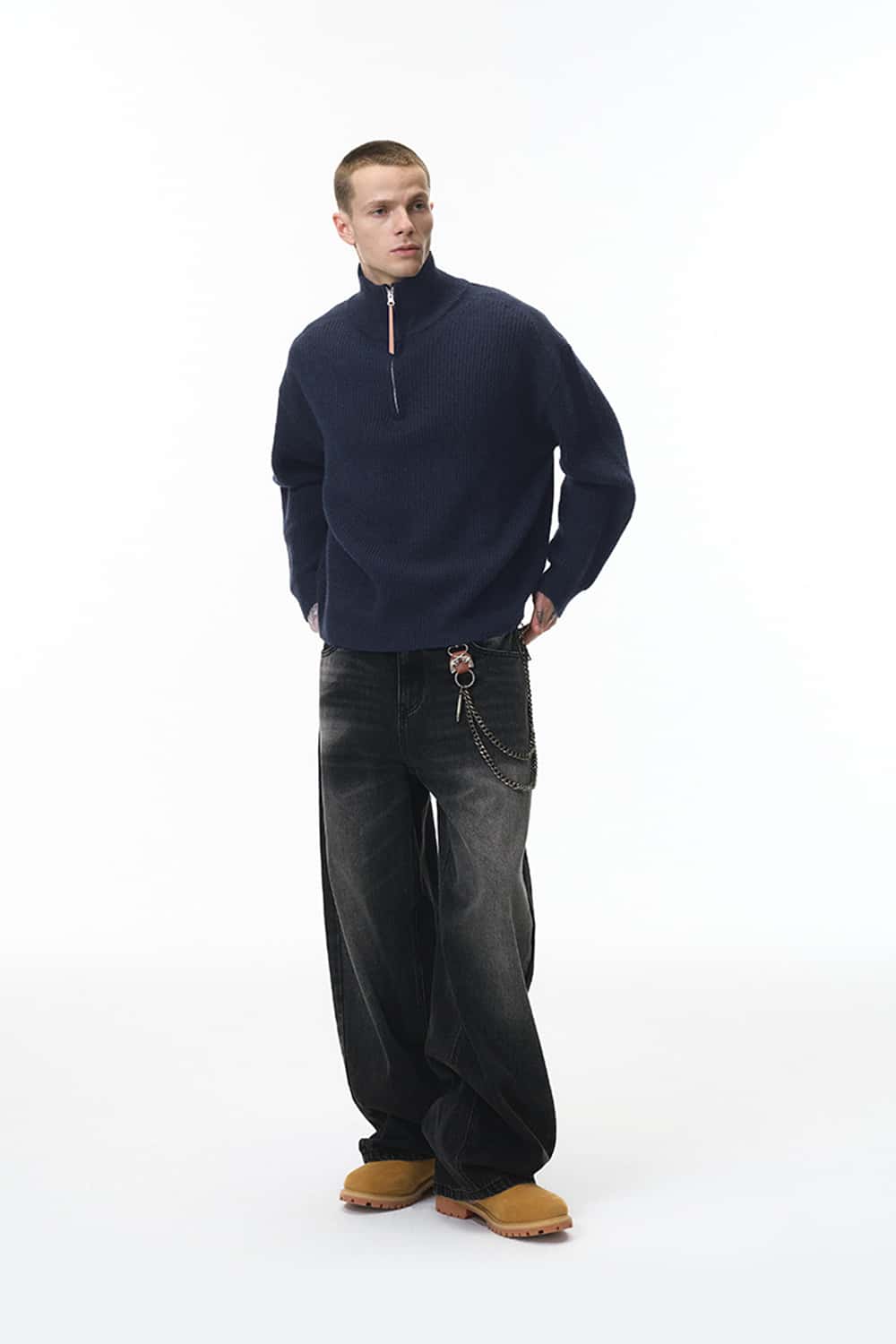 Half-Zip Mock Neck Sweater - Navy Blue