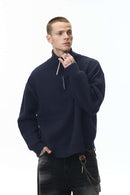 Half-Zip Mock Neck Sweater - Navy Blue