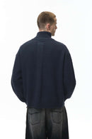 Half-Zip Mock Neck Sweater - Navy Blue