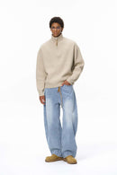 Half-Zip Mock Neck Sweater - Oat Gray