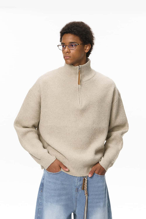 Half-Zip Mock Neck Sweater - Oat Gray