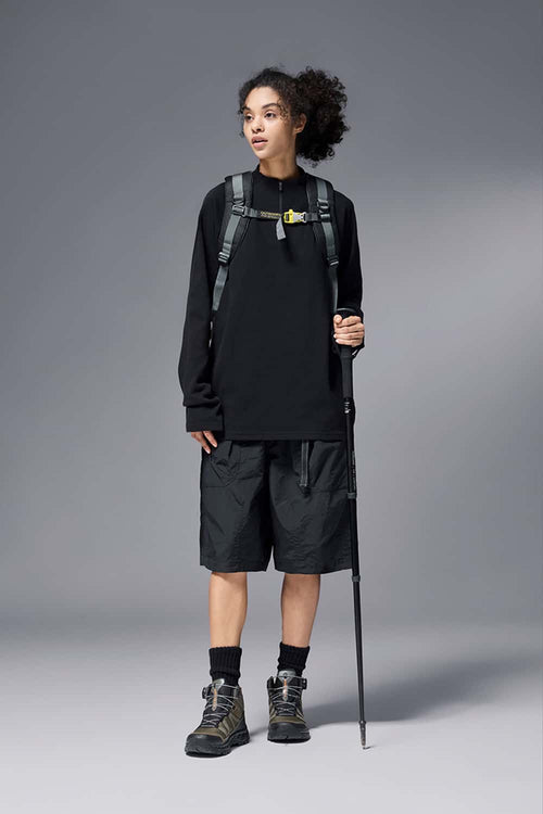 Reversible Fleece Half-Zip Outdoor Pullover - Black
