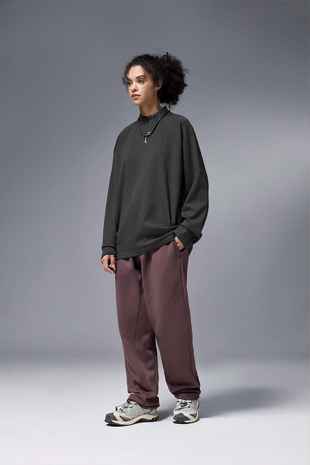 Reversible Fleece Half-Zip Outdoor Pullover - Dark Gray