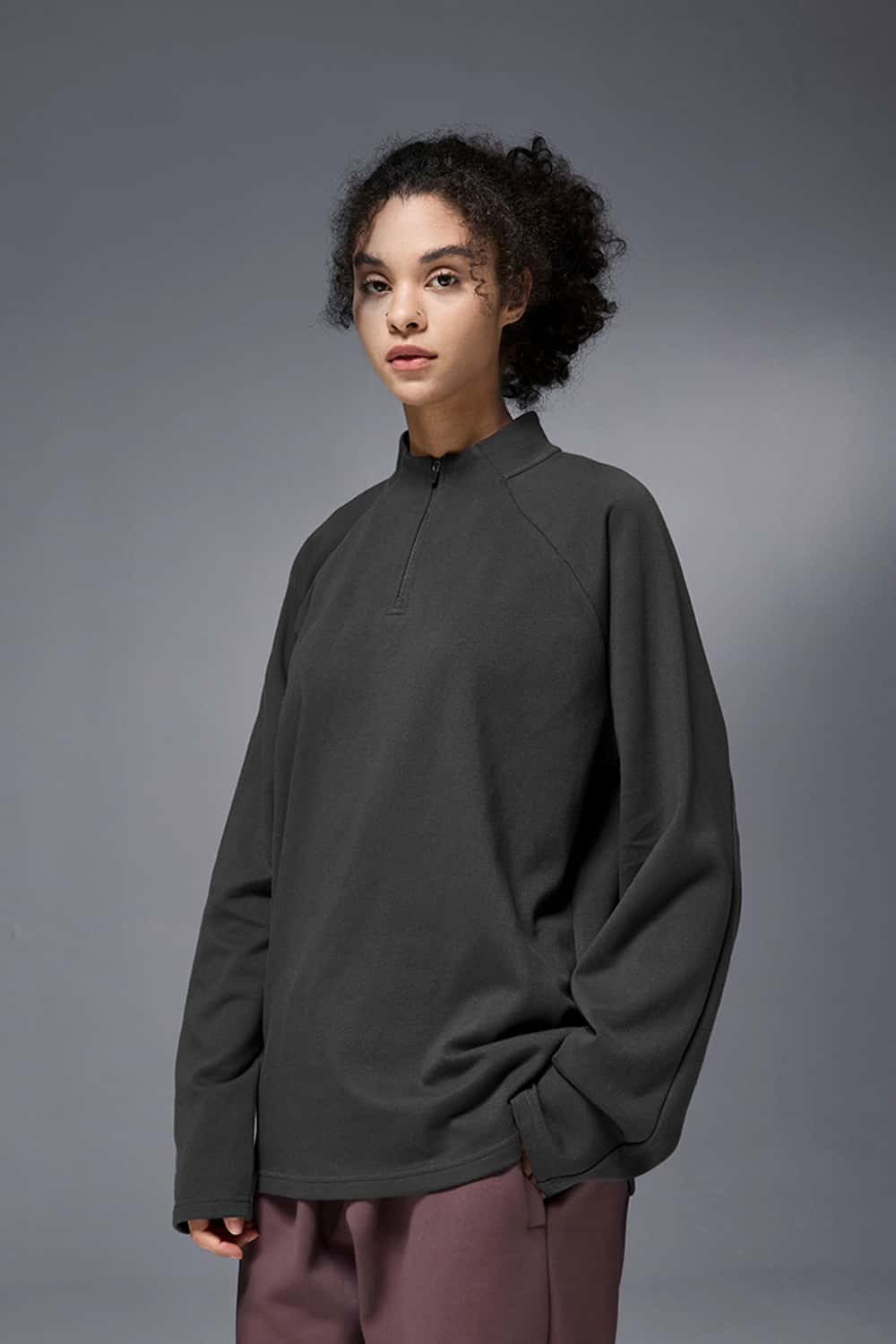 Reversible Fleece Half-Zip Outdoor Pullover - Dark Gray