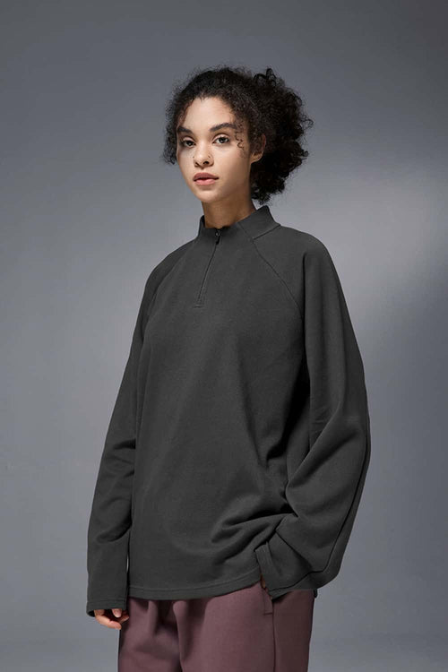 Reversible Fleece Half-Zip Outdoor Pullover - Dark Gray