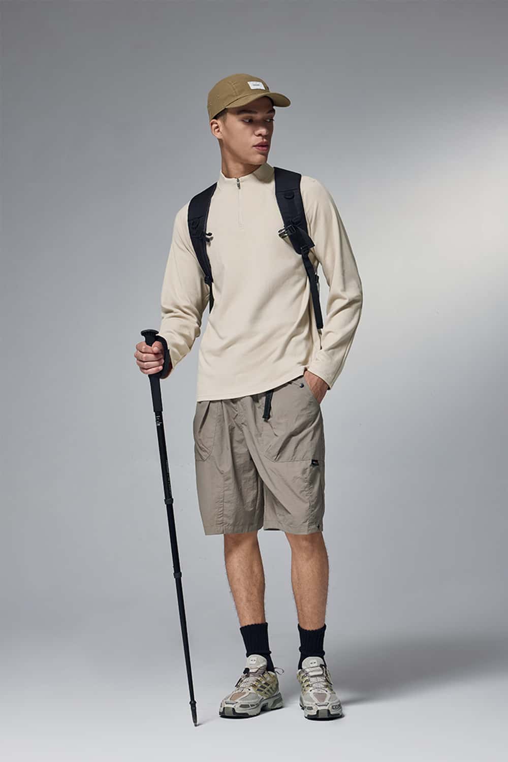 Reversible Fleece Half-Zip Outdoor Pullover - Khaki