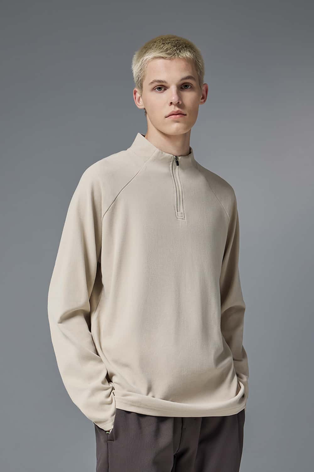 Reversible Fleece Half-Zip Outdoor Pullover - Khaki
