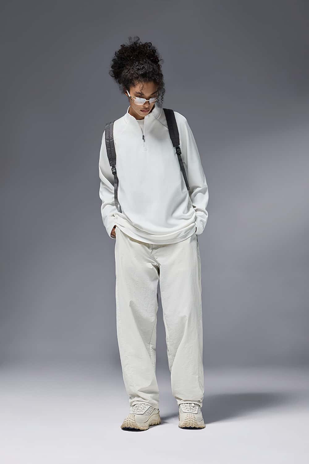 Reversible Fleece Half-Zip Outdoor Pullover - Off White