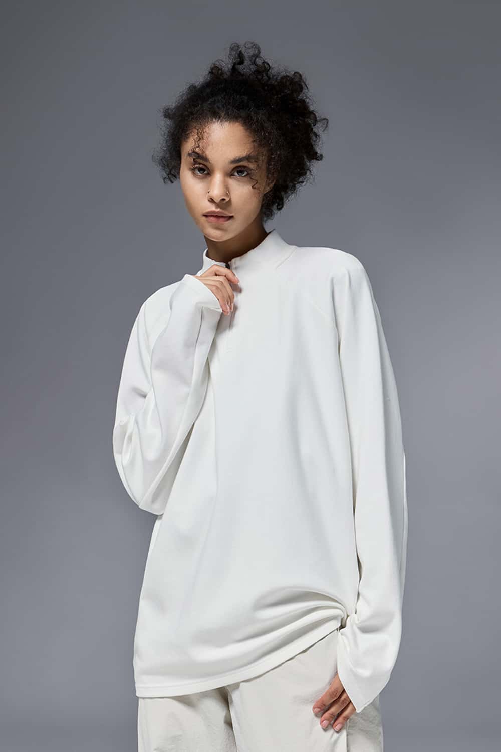 Reversible Fleece Half-Zip Outdoor Pullover - Off White