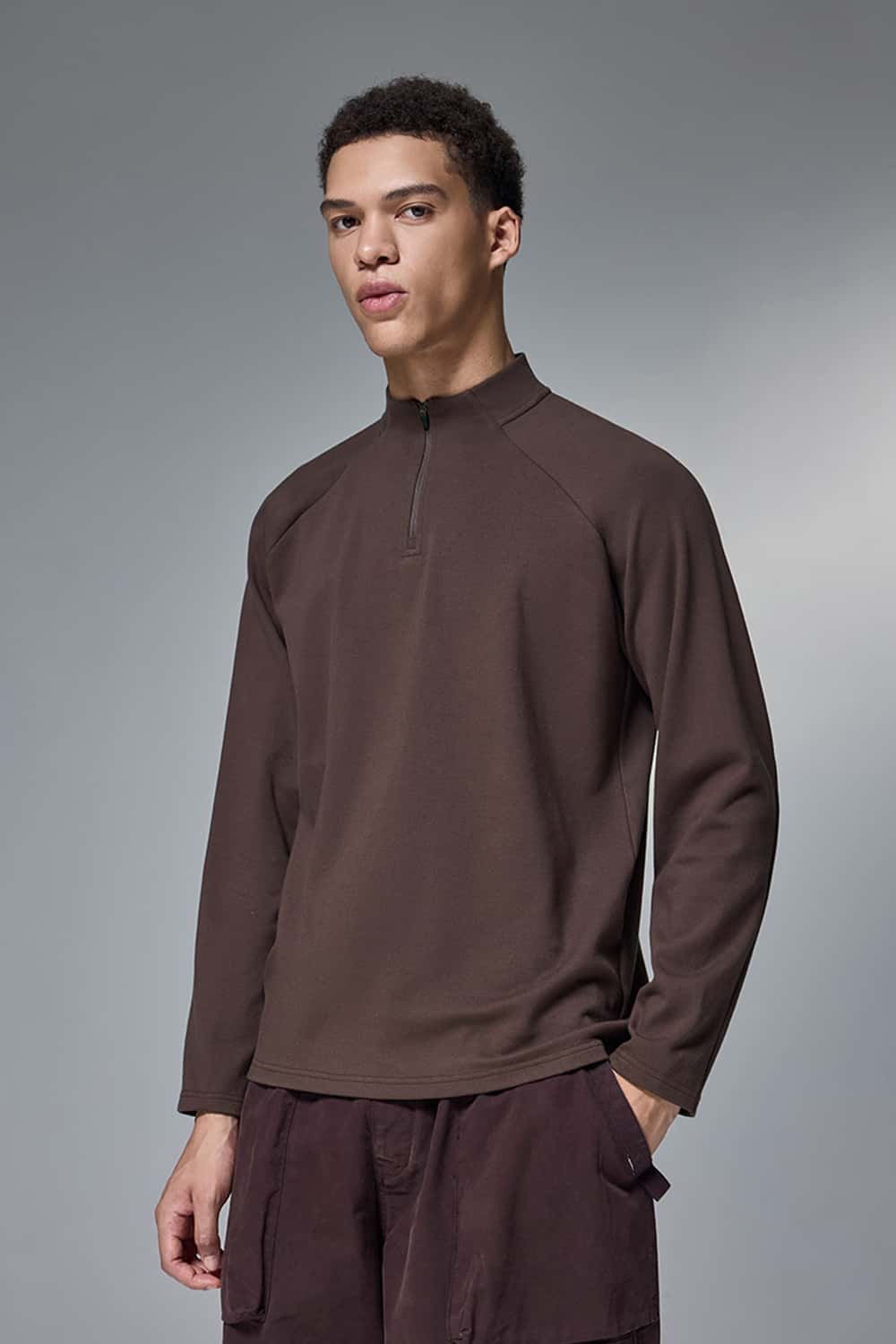 Reversible Fleece Half-Zip Outdoor Pullover - Reddish Brown