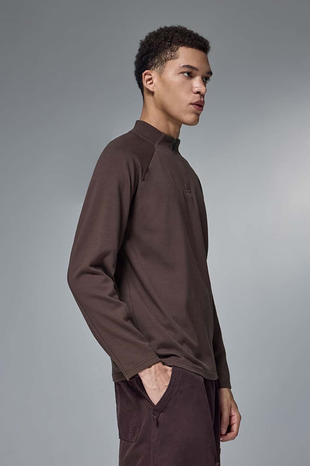 Reversible Fleece Half-Zip Outdoor Pullover - Reddish Brown