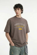 Distressed Mock Neck Graphic Tee - Brown