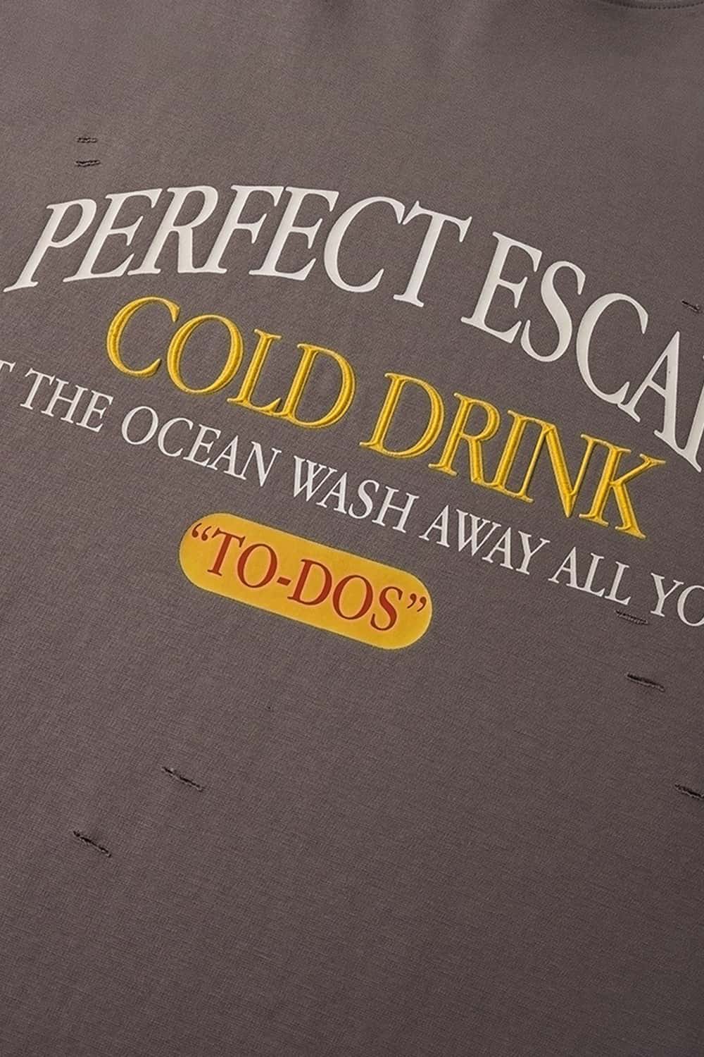 Distressed Mock Neck Graphic Tee - Brown