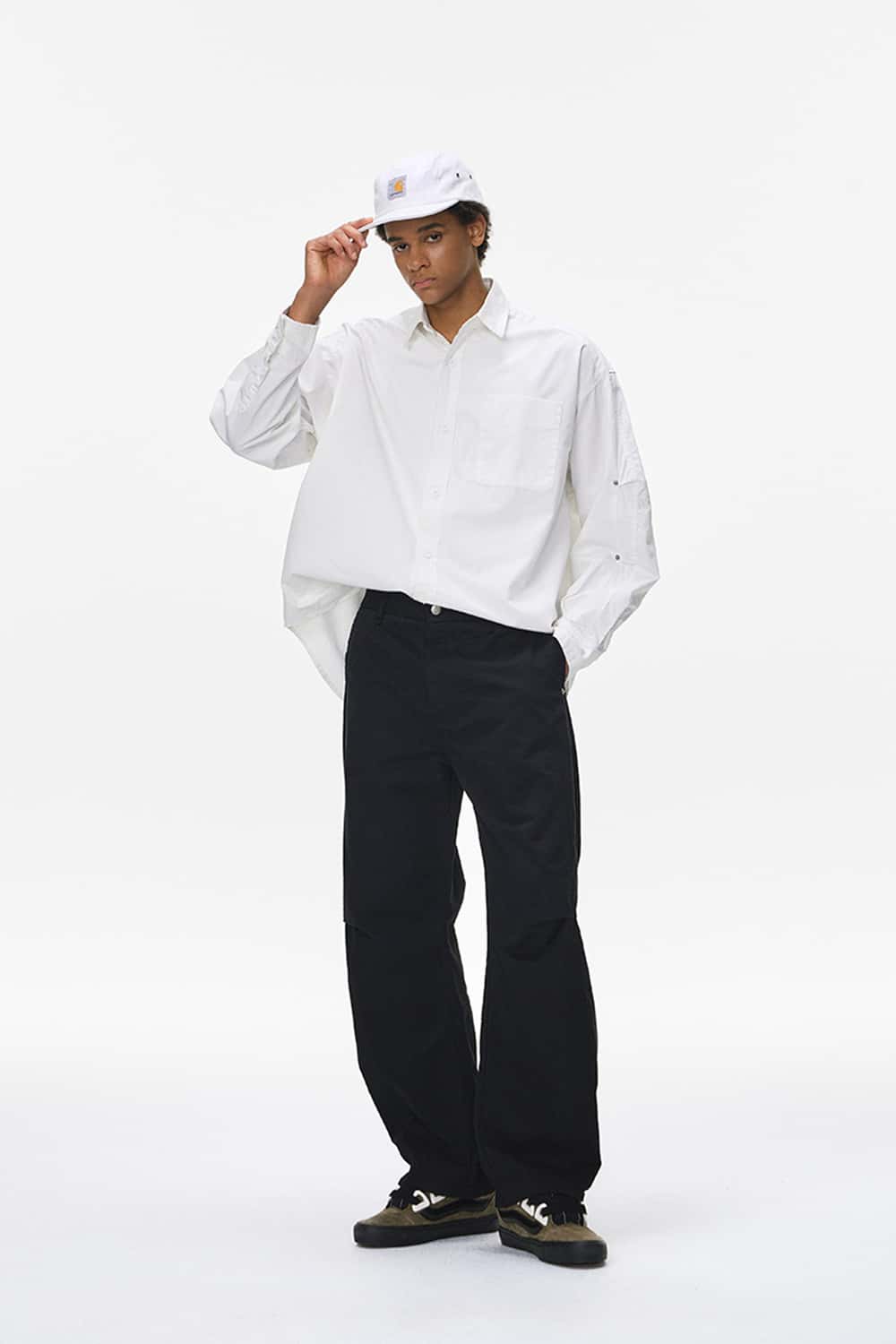 Vintage Deconstructed Pleated Curved Cargo Pants - Black