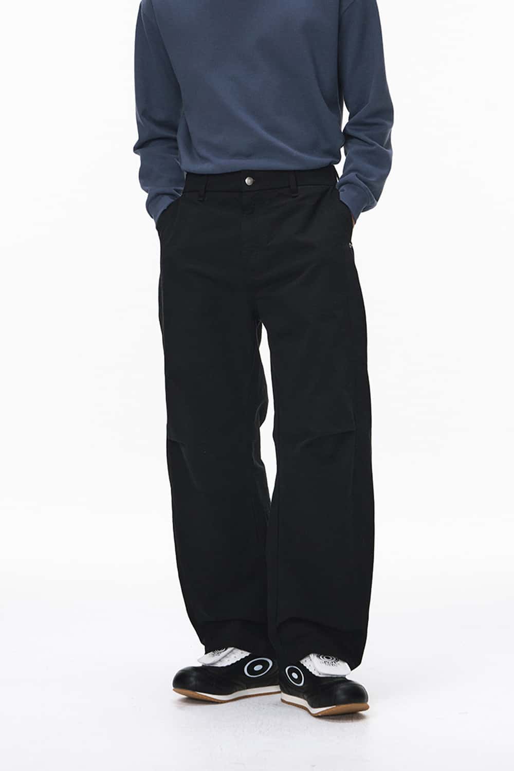 Vintage Deconstructed Pleated Curved Cargo Pants - Black
