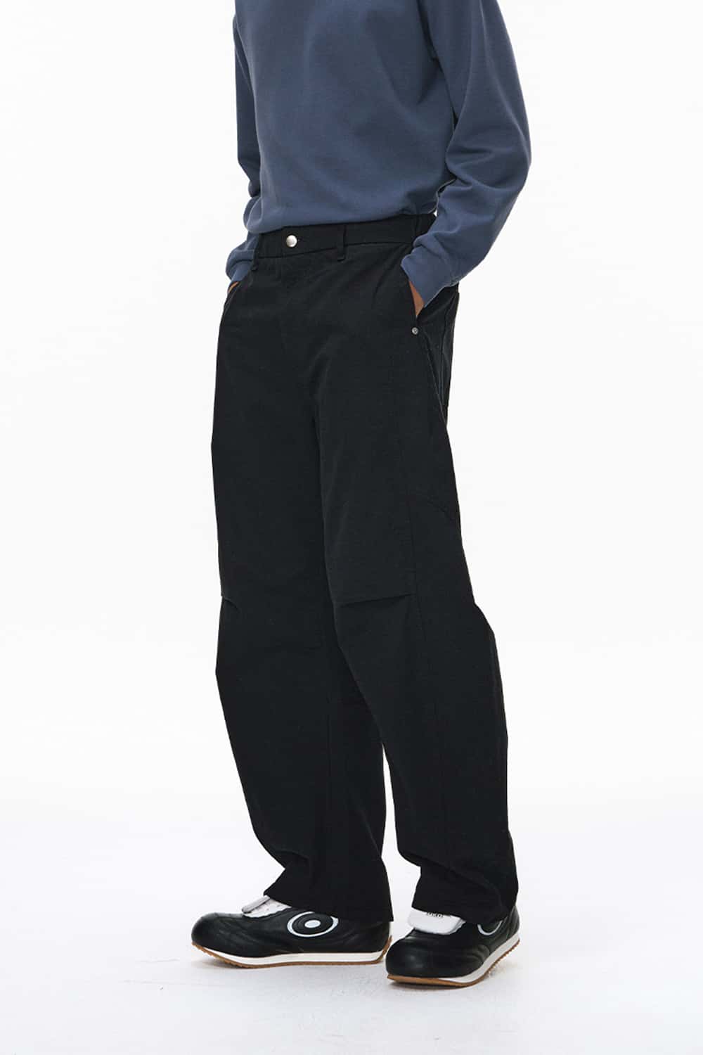 Vintage Deconstructed Pleated Curved Cargo Pants - Black