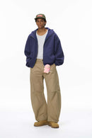 Vintage Deconstructed Pleated Curved Cargo Pants - Khaki