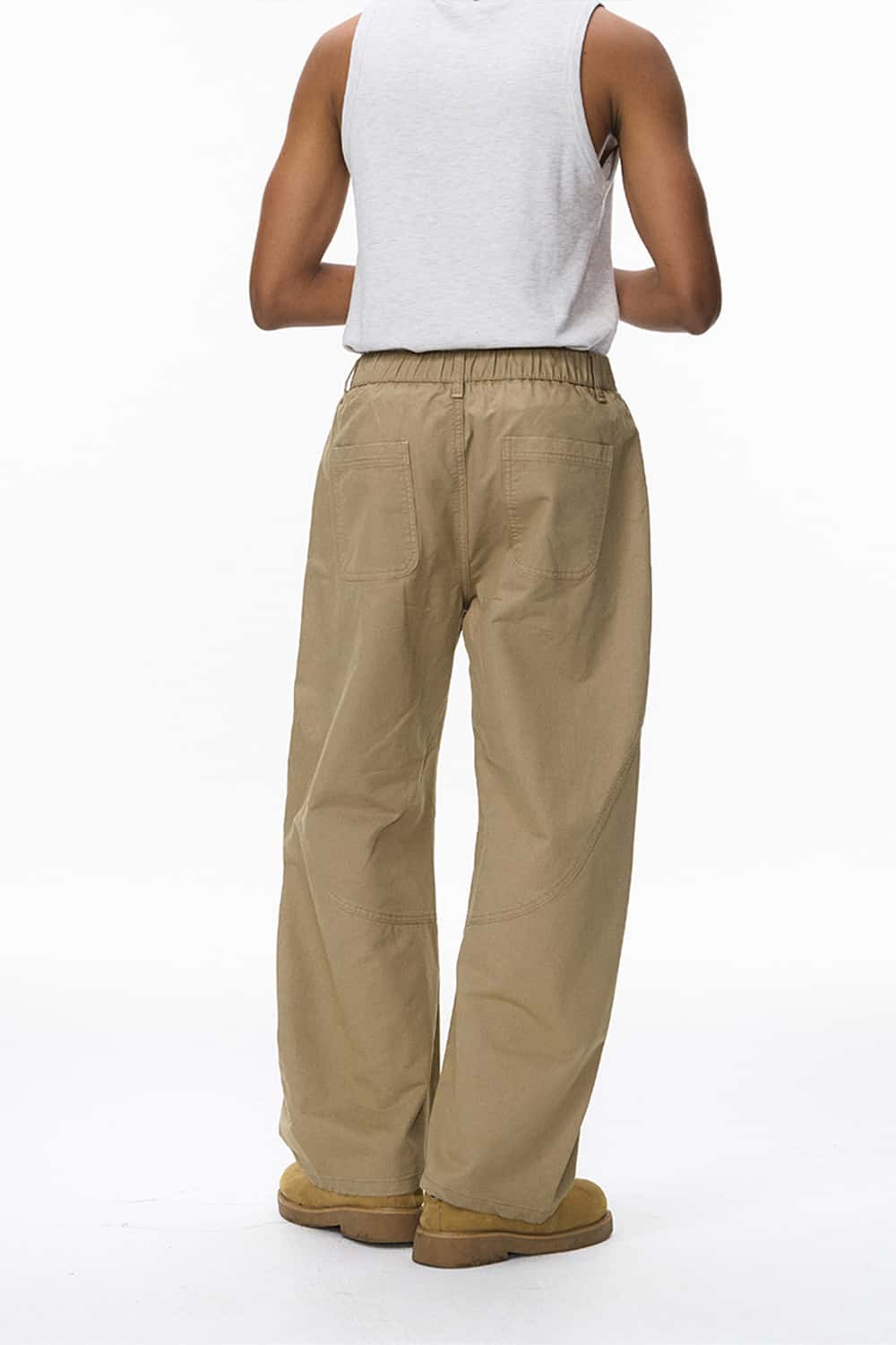 Vintage Deconstructed Pleated Curved Cargo Pants - Khaki