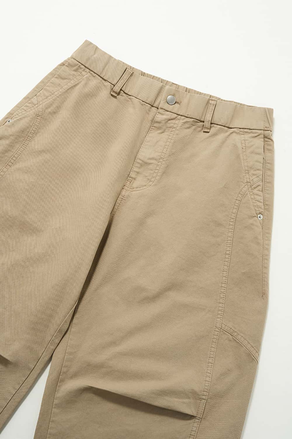 Vintage Deconstructed Pleated Curved Cargo Pants - Khaki