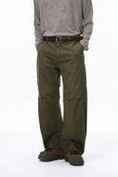 Vintage Deconstructed Pleated Curved Cargo Pants - Olive