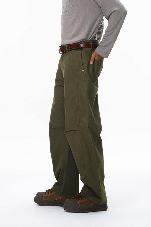 Vintage Deconstructed Pleated Curved Cargo Pants - Olive