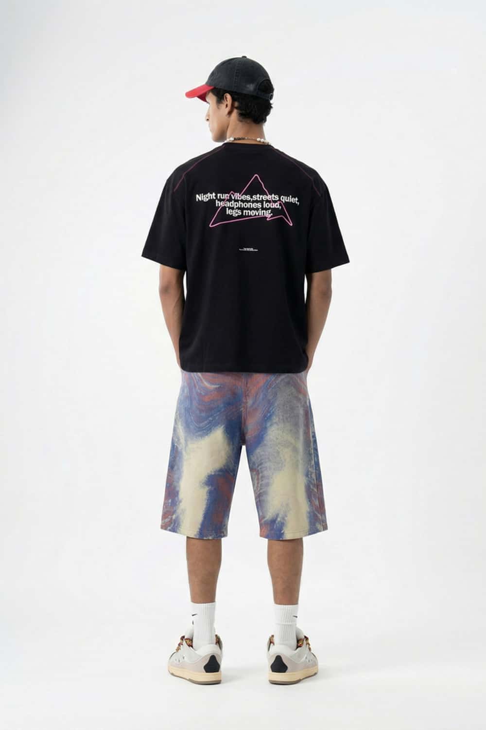 Luminous Contrast Panelled Graphic Tee - Black