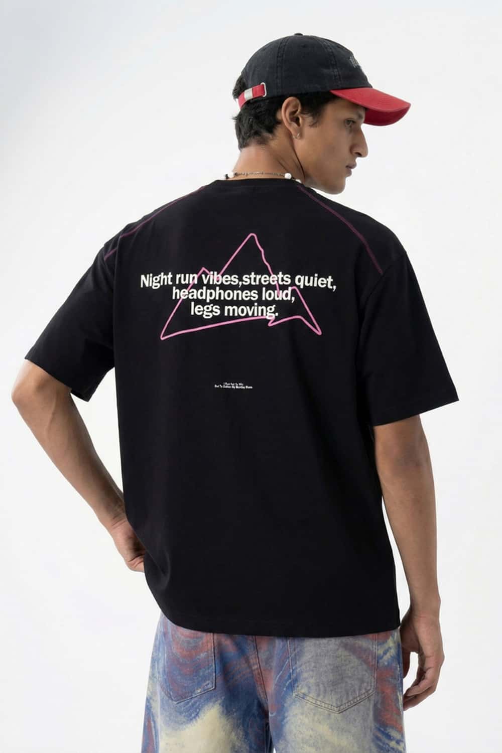 Luminous Contrast Panelled Graphic Tee - Black