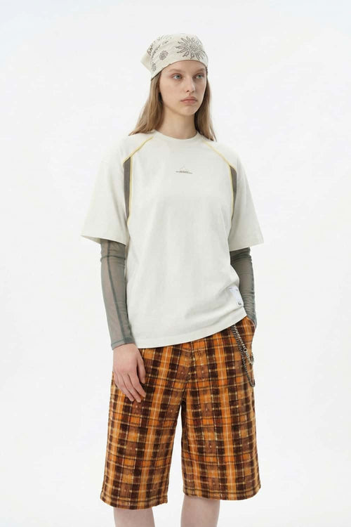 Luminous Contrast Panelled Graphic Tee - Cream White