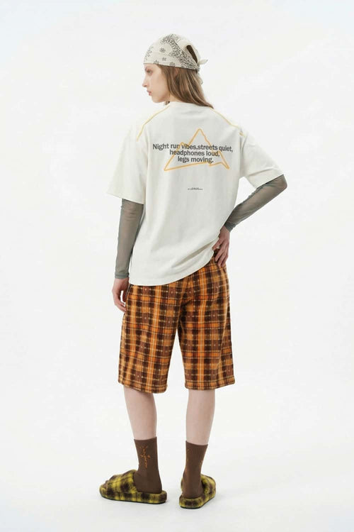 Luminous Contrast Panelled Graphic Tee - Cream White