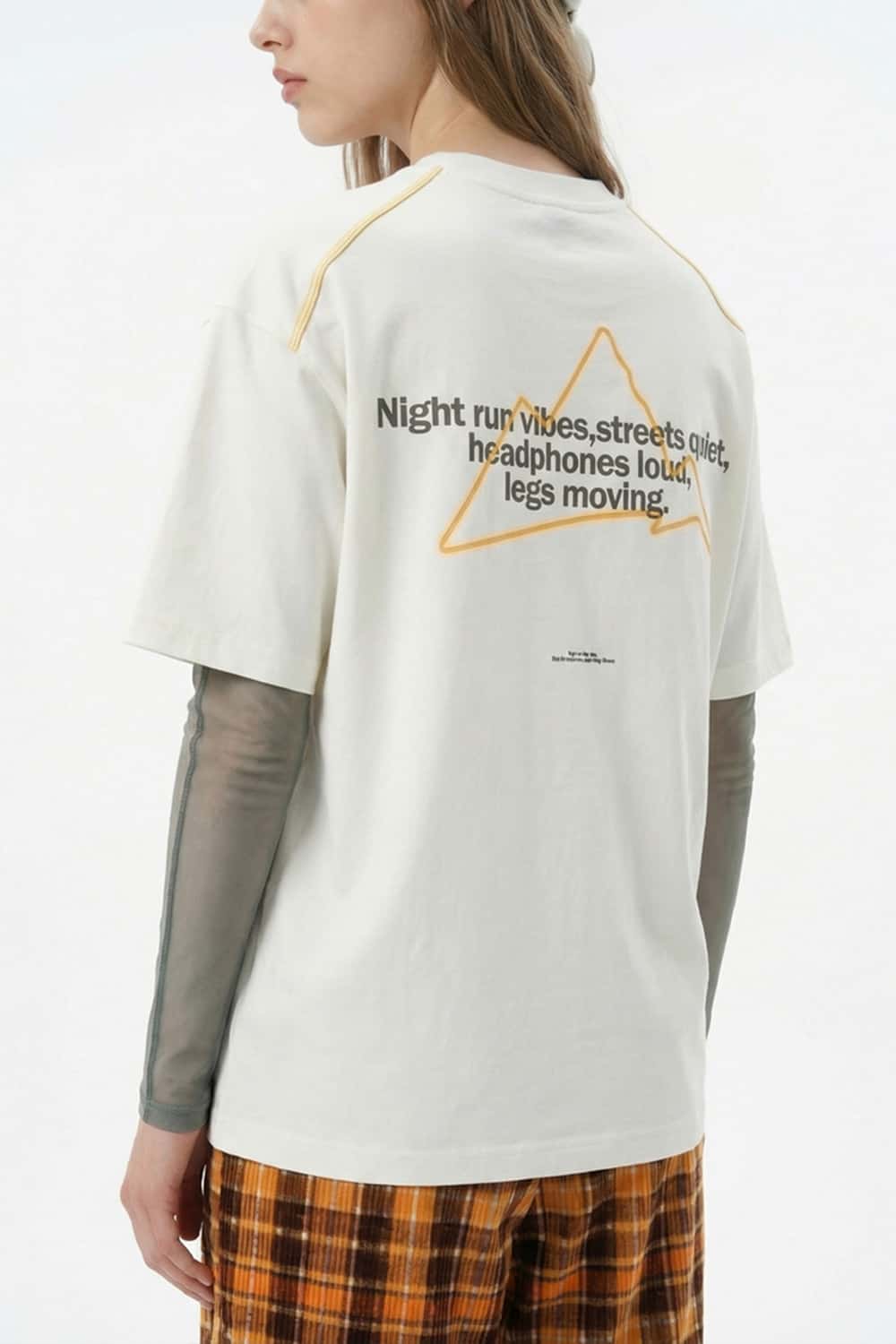 Luminous Contrast Panelled Graphic Tee - Cream White