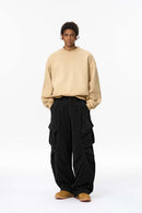 Men's Pleated Wide-Leg Cargo Pants - Black