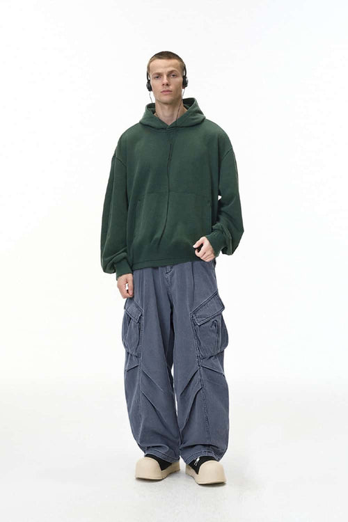 Men's Pleated Wide-Leg Cargo Pants - Blue