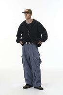 Men's Pleated Wide-Leg Cargo Pants - Blue