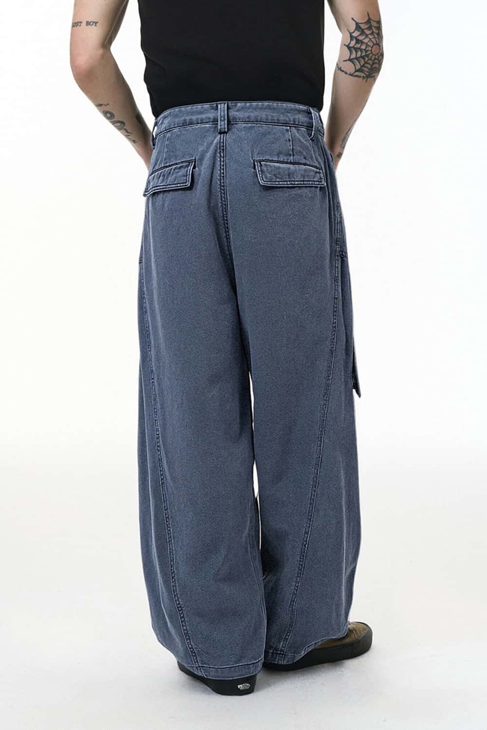 Men's Pleated Wide-Leg Cargo Pants - Blue