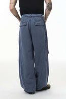 Men's Pleated Wide-Leg Cargo Pants - Blue