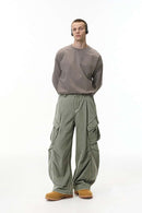 Men's Pleated Wide-Leg Cargo Pants - Military Green