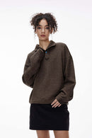 Tailored One-Piece Collar Long Sleeve Polo - Dark Brown
