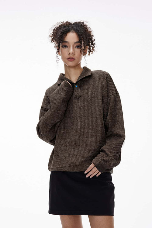 Tailored One-Piece Collar Long Sleeve Polo - Dark Brown